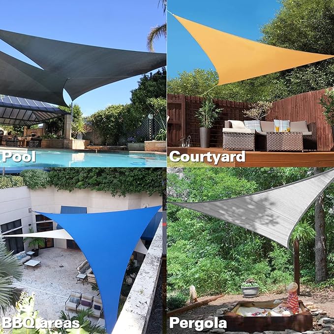 KANAGAWA Sun Shade Sail 10'x10'x14' Dark Gray Triangle UV Block Canopy Awning - Image 7
