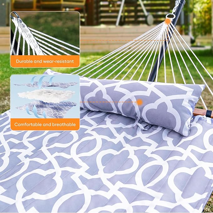 Double Hammock with Spreader Bar, Soft Pillow, Max Load 500lbs, Portable Hammock - Image 3