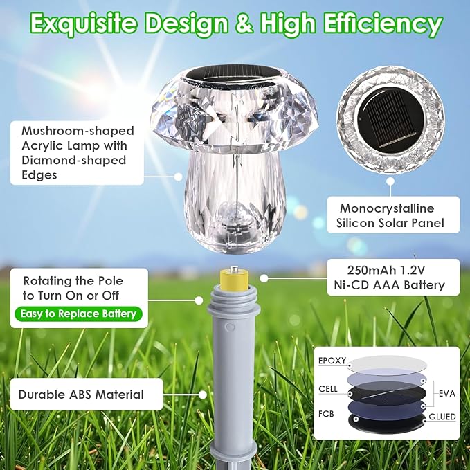 Mancra 8 Pack Mushroom Solar Pathway Lights, Color Changing LED Solar Outdoor - Image 5