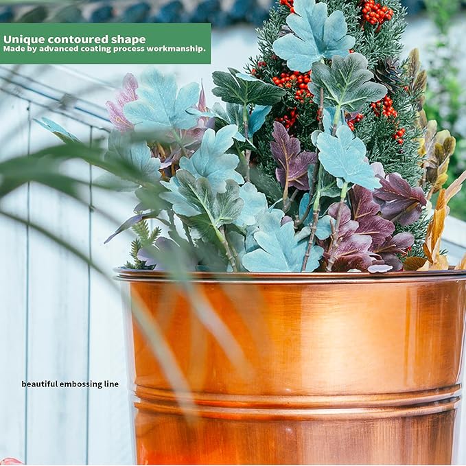 28in Tall Copper Planters Set of 2, Galvanized Steel Tall Outdoor Planter - Image 5