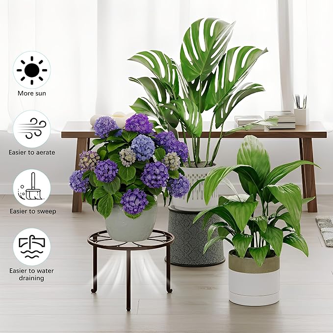 5 Pack Heavy Duty Rustproof Iron Corner Flower Pot Stand Holder, Round Supports - Image 4