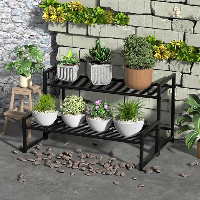 Garden 4 you 2 Tier Metal Plant Stand Outdoor Indoor Waterproof, Stackable - Image 7