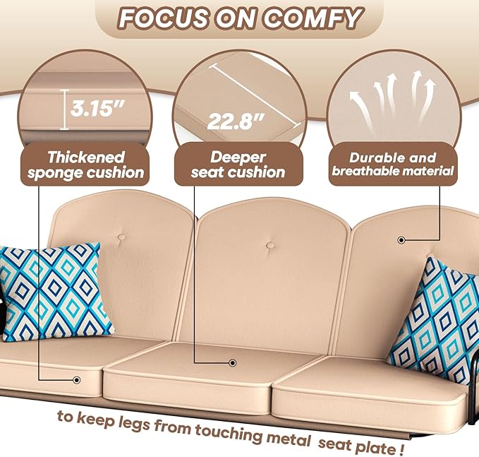 3 Seat Outdoor Porch Patio Swing - Image 5