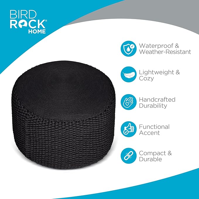 BIRDROCK HOME Outdoor Pouf Ottoman | Hand Woven Waterproof Foot Stool - Image 4
