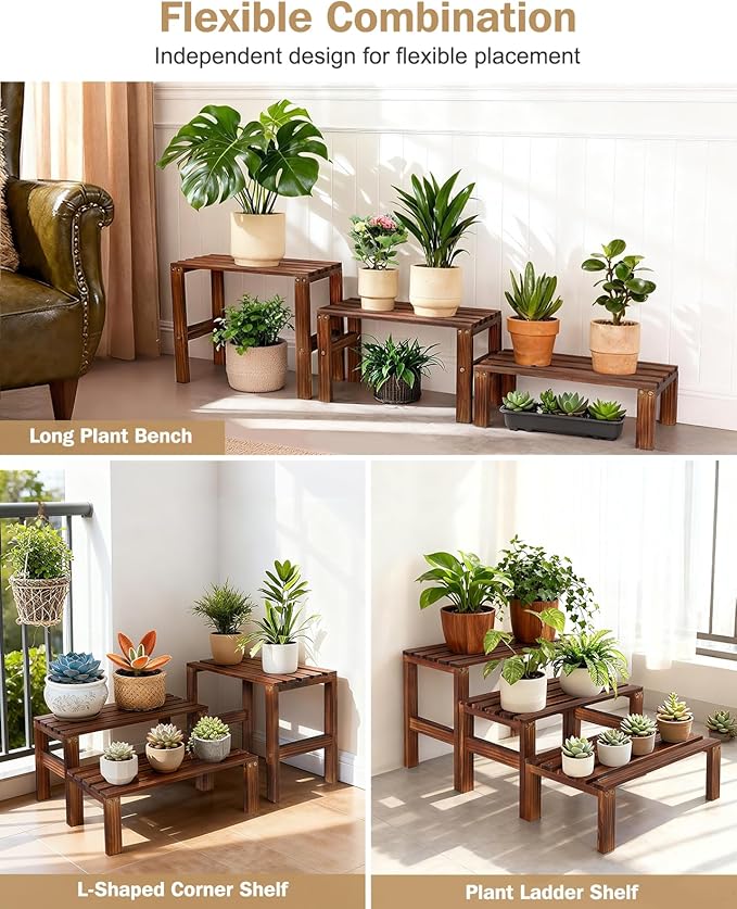3 Tiered Wooden Plant Stand Shelf Indoor Outdoor, Corner Small Flower Pot Stand - Image 3
