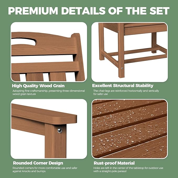 HDPE Outdoor Dining Set, Patio Table and Chairs Set, All-Weather 7-Piece - Image 6