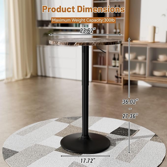 Flamaker Round Bistro Pub Table 23.6 Inch Height Adjustable 360° Swivel Bar - Image 7