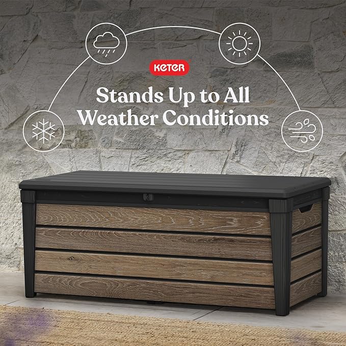 Keter Everwood 120 Gallon Resin Signature Collection Large Outdoor Storage Box - Image 3