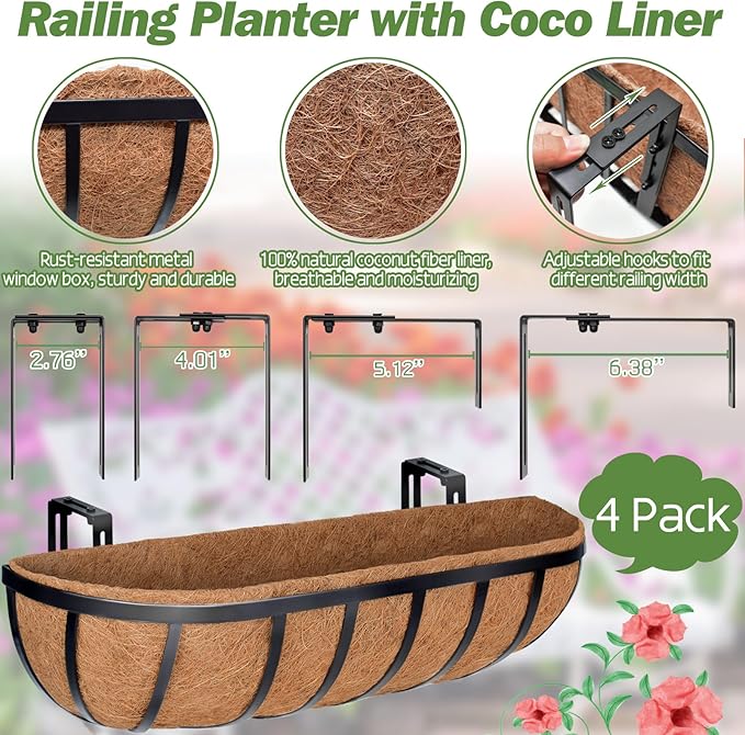 ZeeDix 4 Pack 24 Inch Railing Planter Box, Metal Window Boxes - Image 2