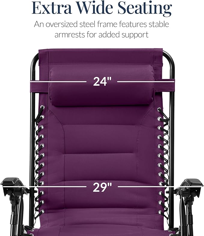 Best Choice Products Oversized Padded Zero Gravity Chair, Folding Outdoor Patio - Image 3