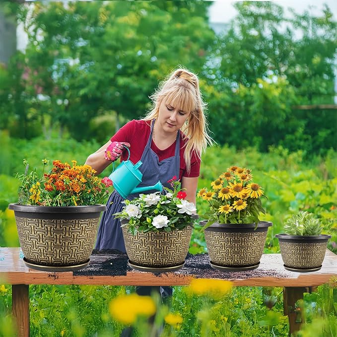 10 Inch Plant Pots, 4 Pack Flower Pots Outdoor - Image 7