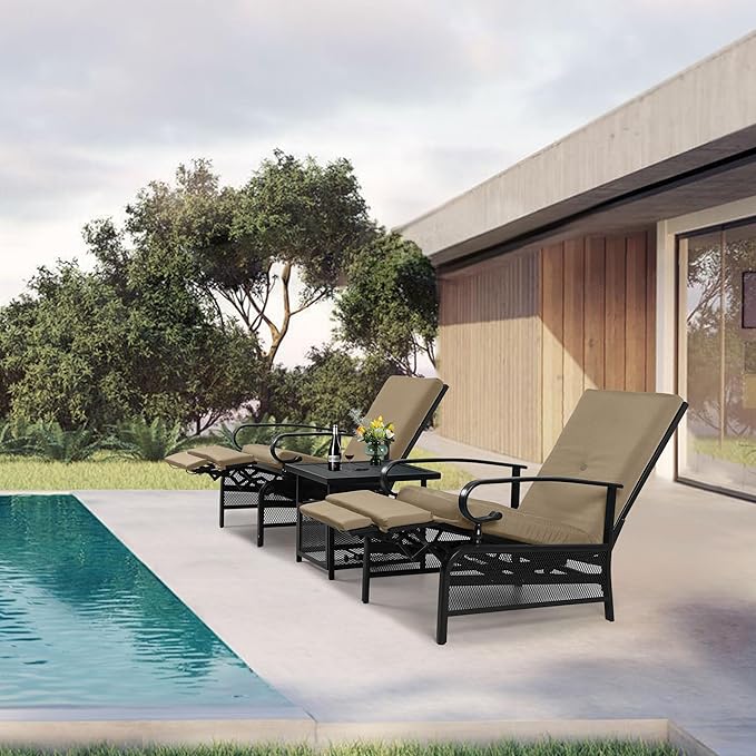 Oakcloud Adjustable Outdoor Lounge Chair Metal Patio Relaxing Recliner Chair Set - Image 7