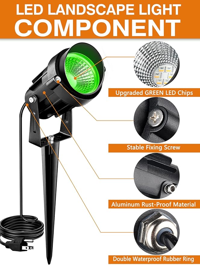 Christmas Green LED Spot Lights Landscape Lights Outdoor, 110v Plug in - Image 3