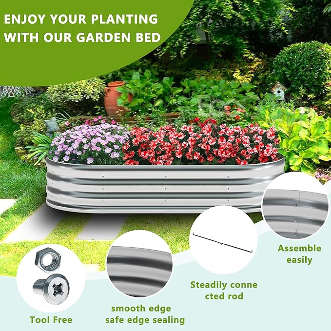 zizin Galvanized Raised Garden Bed Metal Oval Raised Garden Beds Outdoor - Image 2
