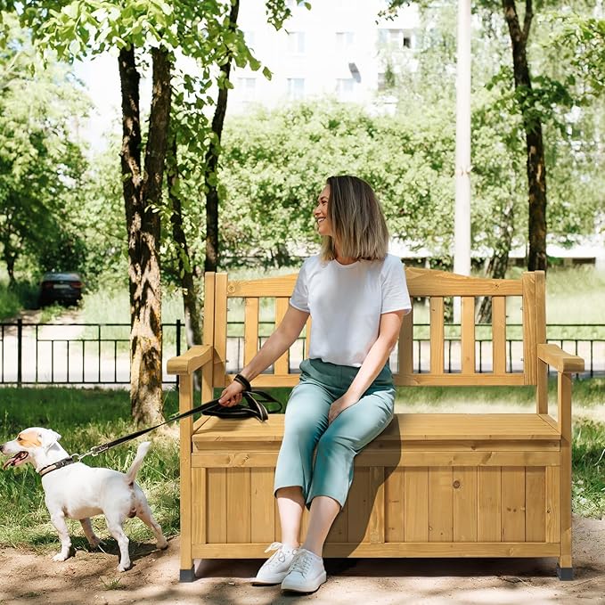 Outvita Outdoor Wood Storage Bench, Wooden Large Deck Box by Outvita