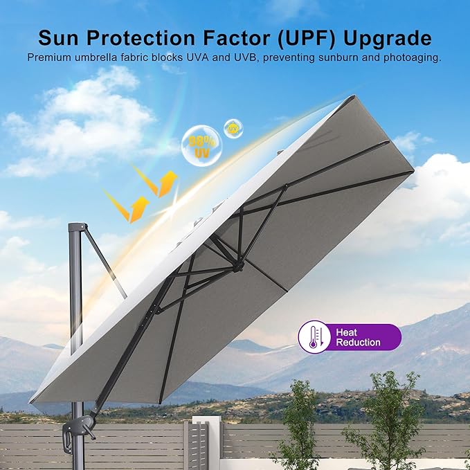 PURPLE LEAF Patio Umbrella 9' X 9' Rectangle Cantilever Umbrella Large Aluminum - Image 7