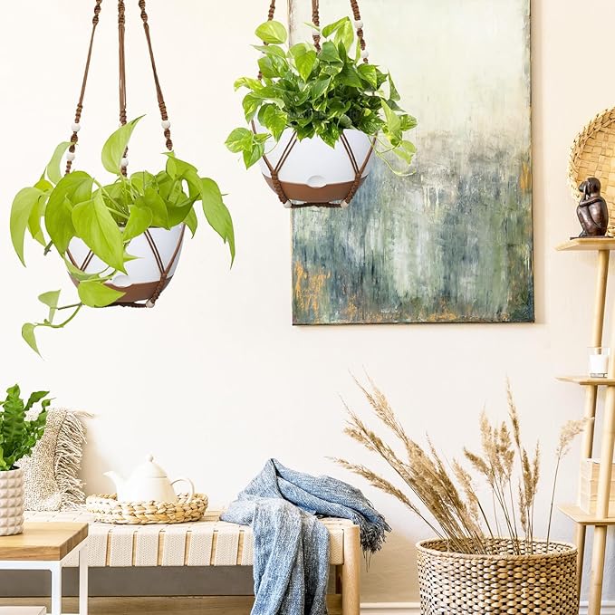 2 Pack Hanging Planters Set, 10 Inch Indoor Outdoor Hanging Plant Pot Basket - Image 2