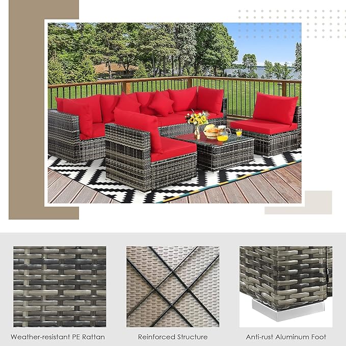 Tangkula 7 Pieces Wicker Patio Furniture Set, All-Weather Outdoor Rattan - Image 6