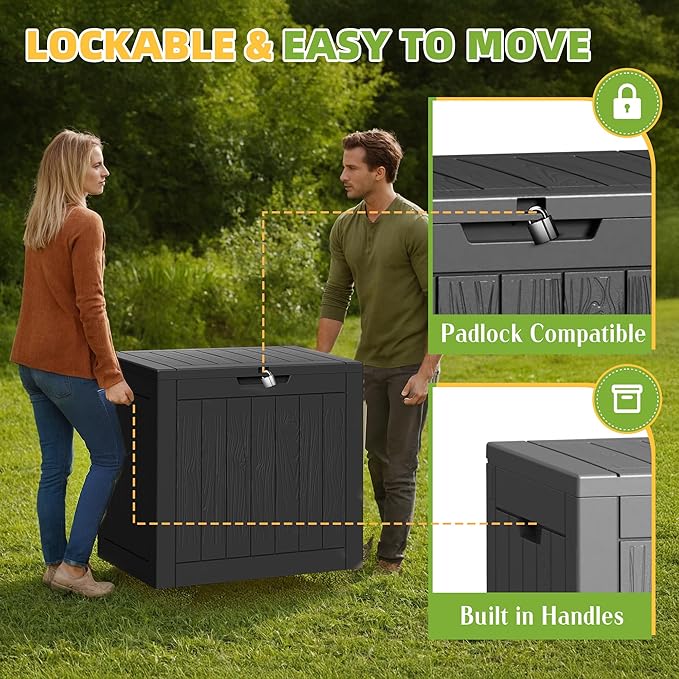 35 Gallon Resin Deck Box with Lockable Latch, Waterproof UV-Resistant - Image 4
