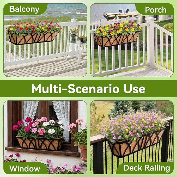 Halatool 2 Pack Heavy-Duty Metal Deck Railing Planter Box, 24 Inch - Image 7