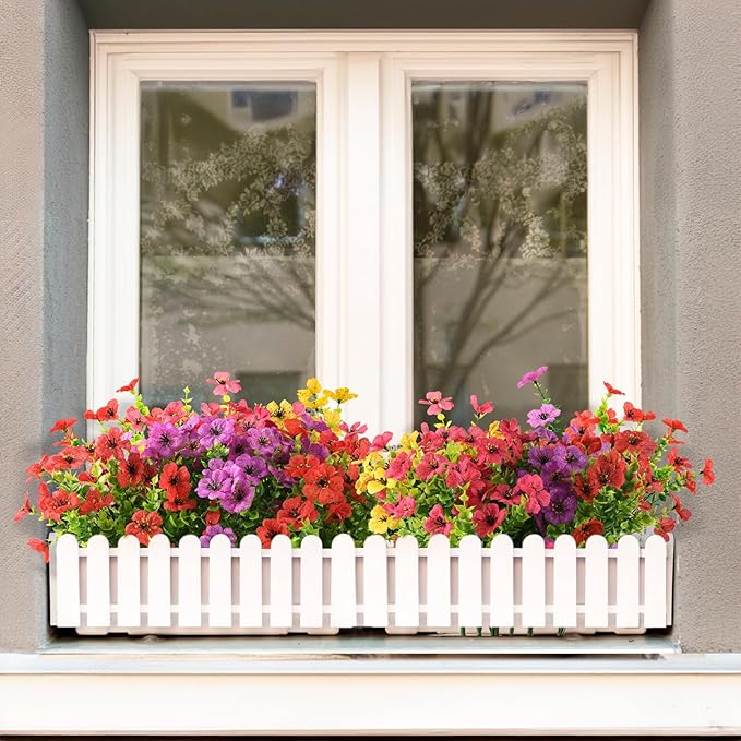 Artificial Flowers Faux Plants Outdoor Fake Flowers Spring Decor, 12 Bundles - Image 4
