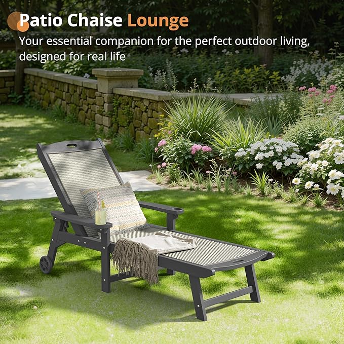 LUE BONA Chaise Lounge Chair Outdoor Set of 4, HDPS and HDPE Wicker Material - Image 5