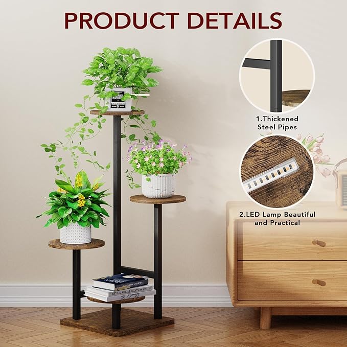 Plant Stand Indoor with Grow Light, 4-Tiered Tall Plant Stand Indoor, Metal - Image 6