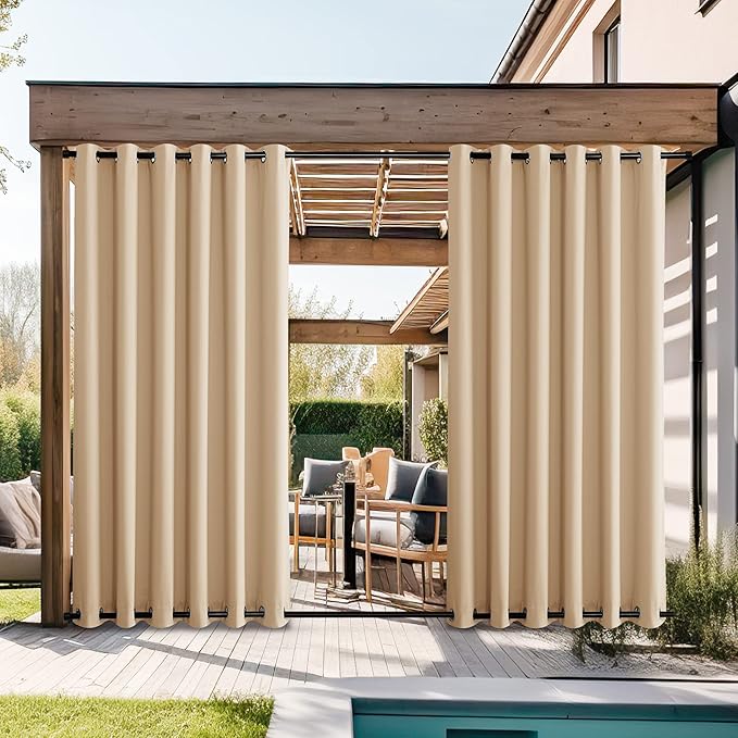NICETOWN 2 Panels Waterproof Patio Outdoor Curtains & Drapes, Windproof Thermal by NICETOWN