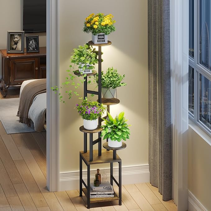 Plant Stand Indoor with Grow Light, 6-Tiered Tall Plant Stand Indoor, Metal by Homsorout
