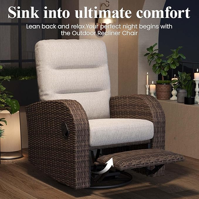 LayinSun Oversized Wicker Outdoor Swivel Glider Recliner - Image 3