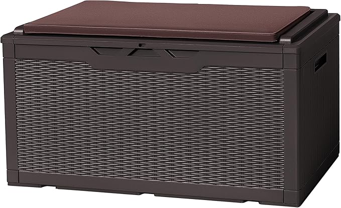 Flamaker Deck Box with Cushion 100 Gallon Waterproof Resin Storage Box with Air by Flamaker