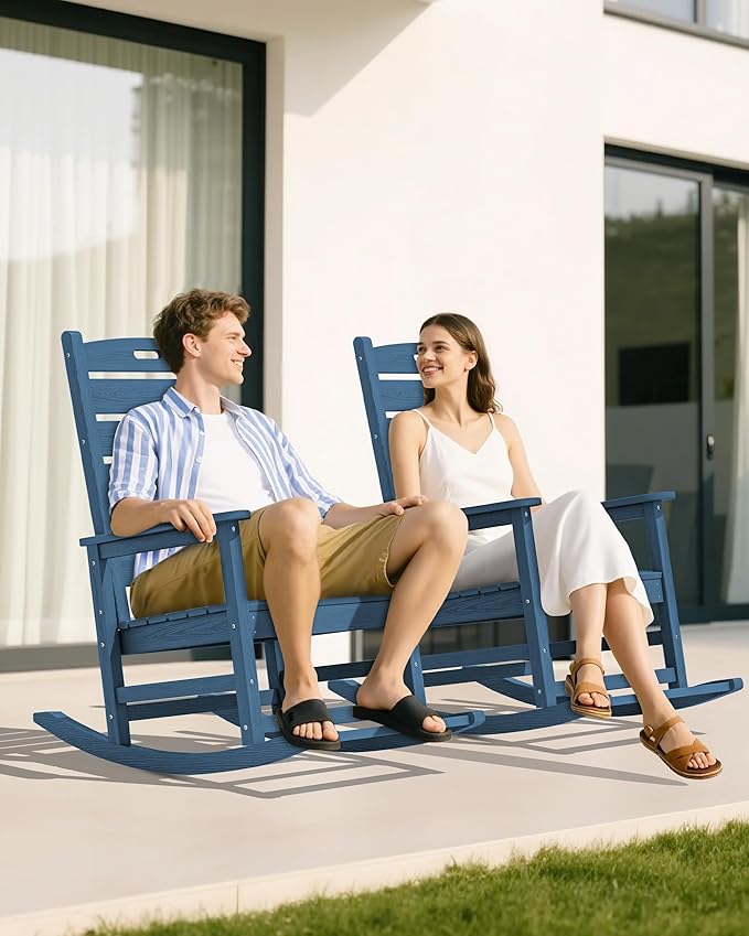 SERWALL Outdoor Rocking Chair Set of 4, Oversized HDPE Patio Rocking Chair - Image 2