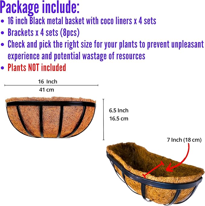 LaLaGreen Deck Railing Planter Boxes Black Metal Rectangular Hanging Planters - Image 2
