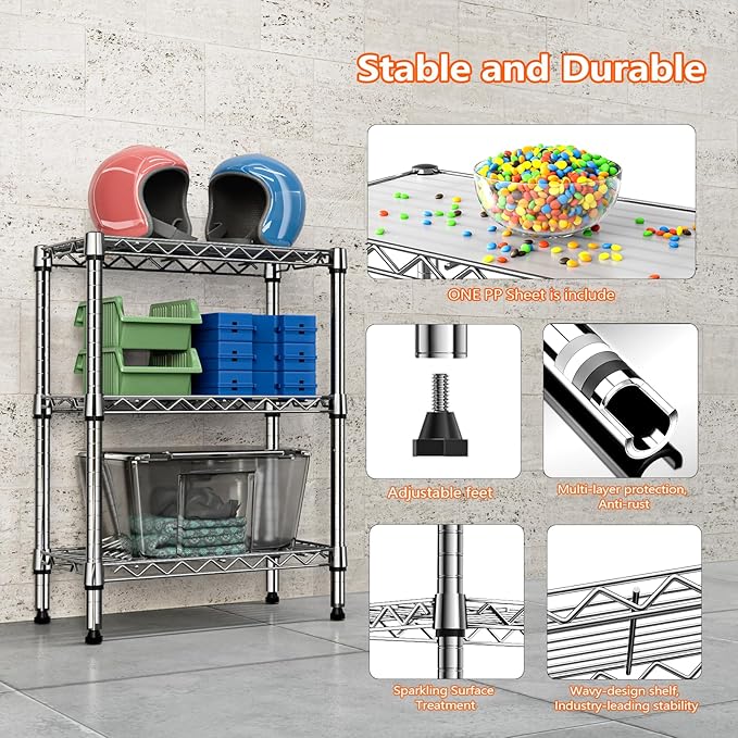 750 lbs 3 Tier Shelf Metal Storage Shelves Wire Rack Closet Organizers - Image 7