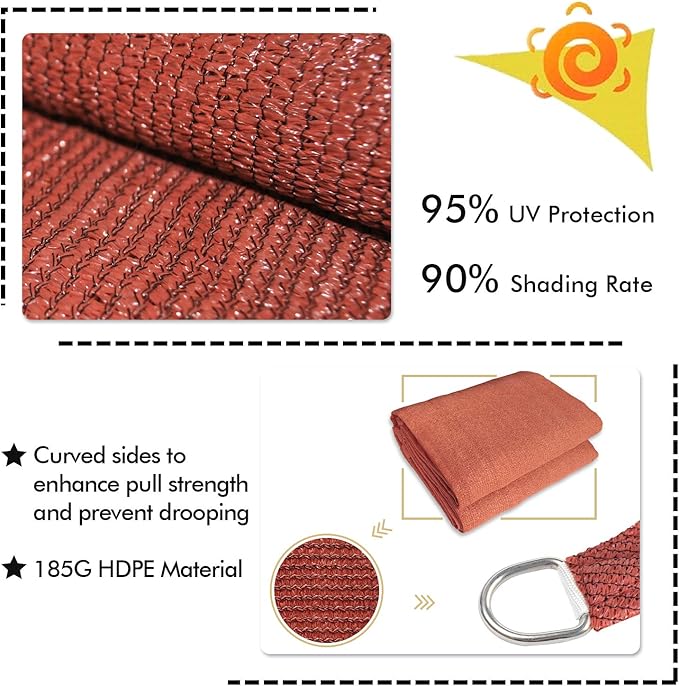 KANAGAWA Sun Shade Sail 12'x12' Rust Red Square UV Block Canopy Awning Shelter - Image 3