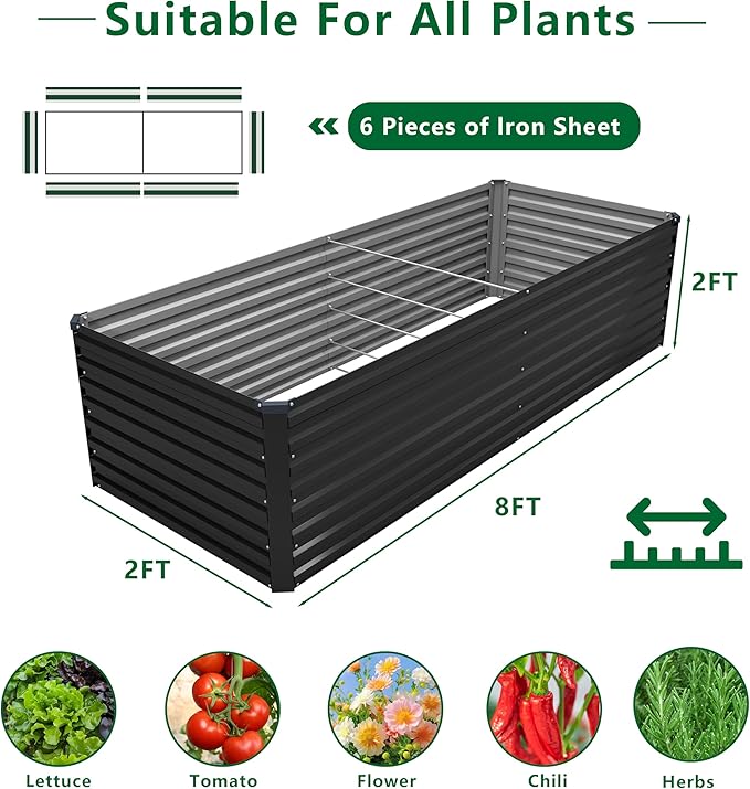 8x2x2FT Galvanized Raised Garden Bed Kit, Vegetable Plant Boxes-Rectangle Metal - Image 2