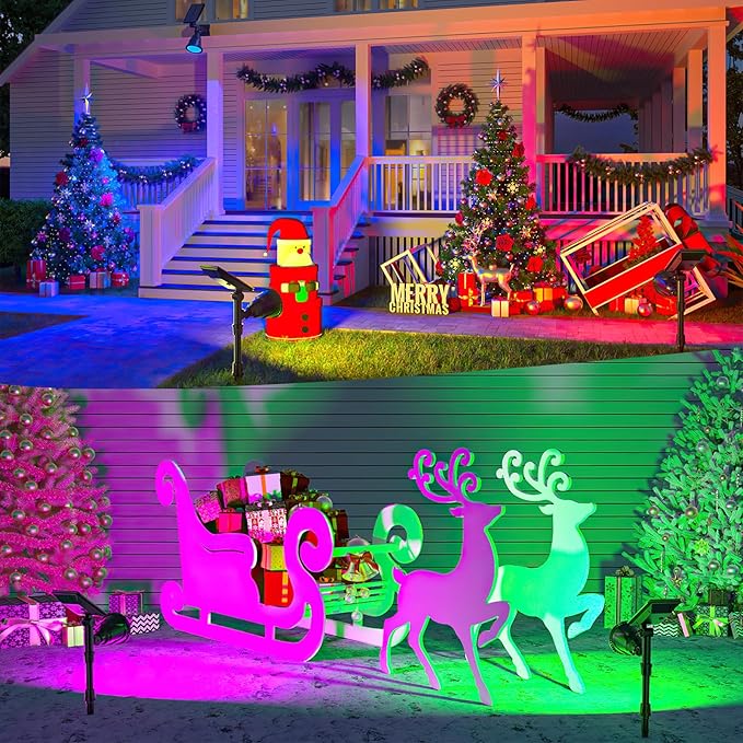 JSOT 2 Pack Christmas Solar Spotlights, RGB Solar Spot Light Outdoor Waterproof - Image 4
