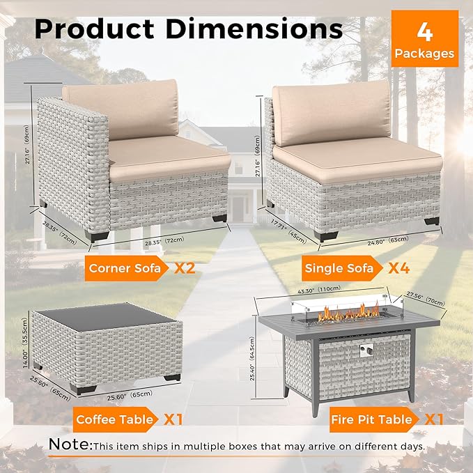 6-Seat Modern Outdoor Wicker Rattan Patio Furniture Set - Image 3