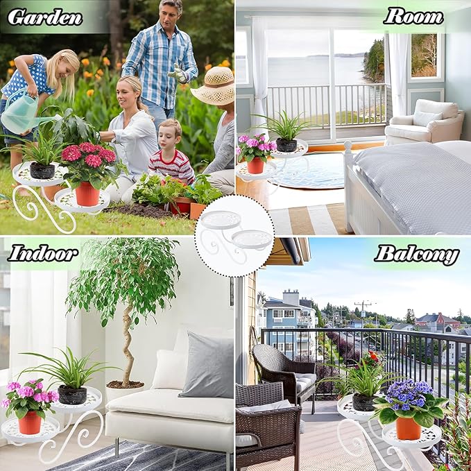 2 Tier White Plant Stand, Metal Flower Stand Indoor Outdoor, Anti-Rust Iron - Image 7
