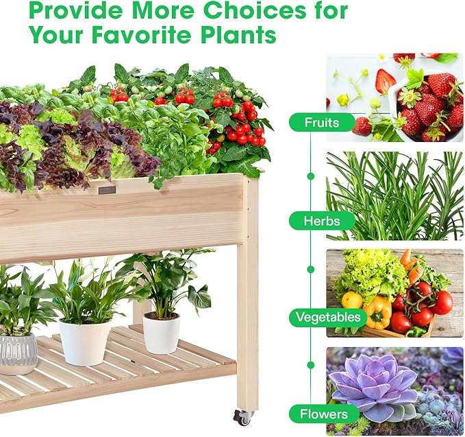 VIVOSUN Elevated Wooden Raised Garden Bed, Mobile Outdoor Planter Box - Image 7