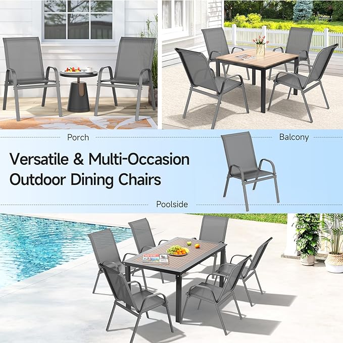 ONBRILL Patio Chairs set of 6, Easy Assembly Stackable Outdoor Dining Chairs - Image 9
