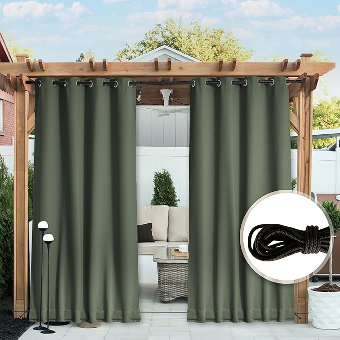 NICETOWN 2 Panels Weighted Blackout Outdoor Curtains - Image 2