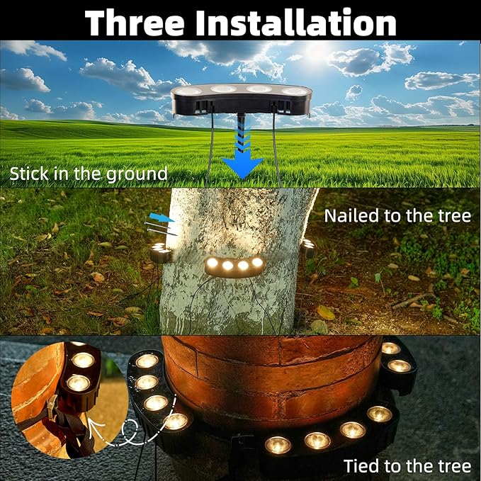 Solar Palm Tree Lights Outdoor, 2000MAH Ring LED Landscape Uplights - Image 3