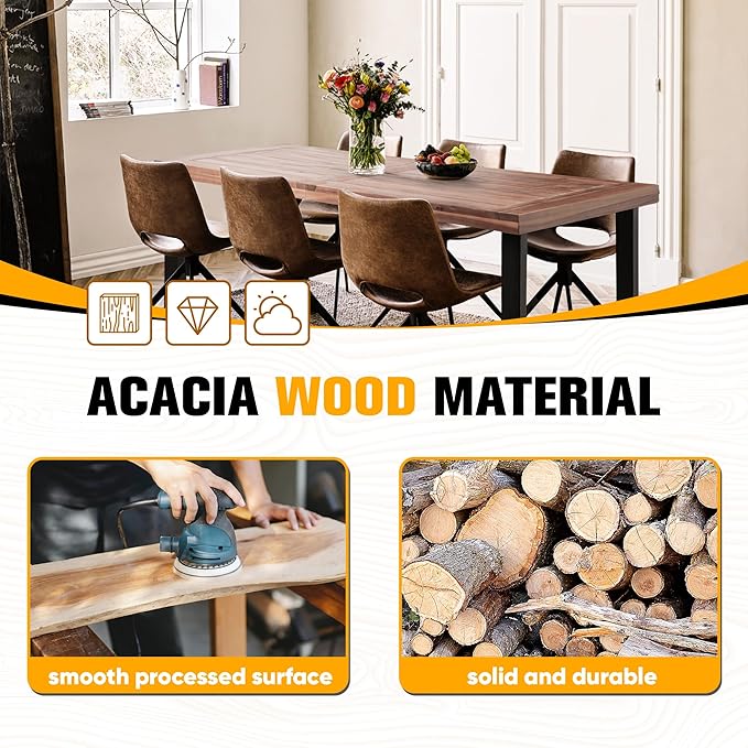 Flamaker Dining Table for 6 FSC Acacia Wood Indoor Outdoor Home Kitchen Table - Image 6