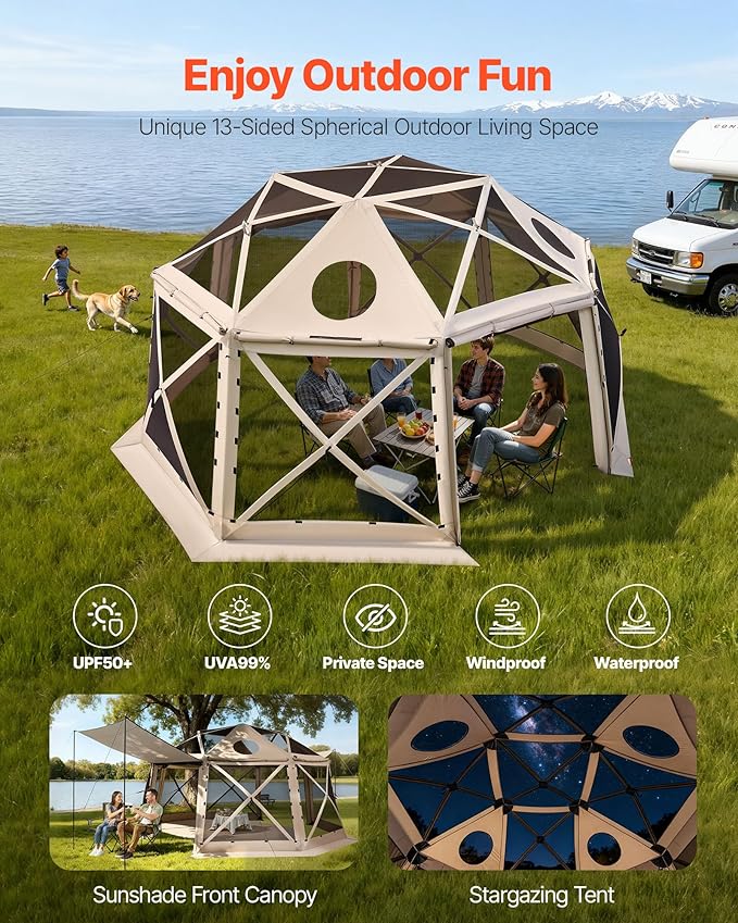 VEVOR Pop up Gazebo Screen Tent, 15 x 15 ft, 13-Sided Spherical Camping Canopy - Image 3