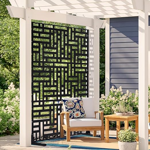 VEVOR Metal Privacy Screen, Outdoor Privacy Screens 3-Panel, Freestanding - Image 8