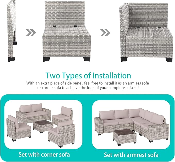 12-Piece Outdoor Patio Furniture Set Wicker Sectional Sofa Set, Patio - Image 2