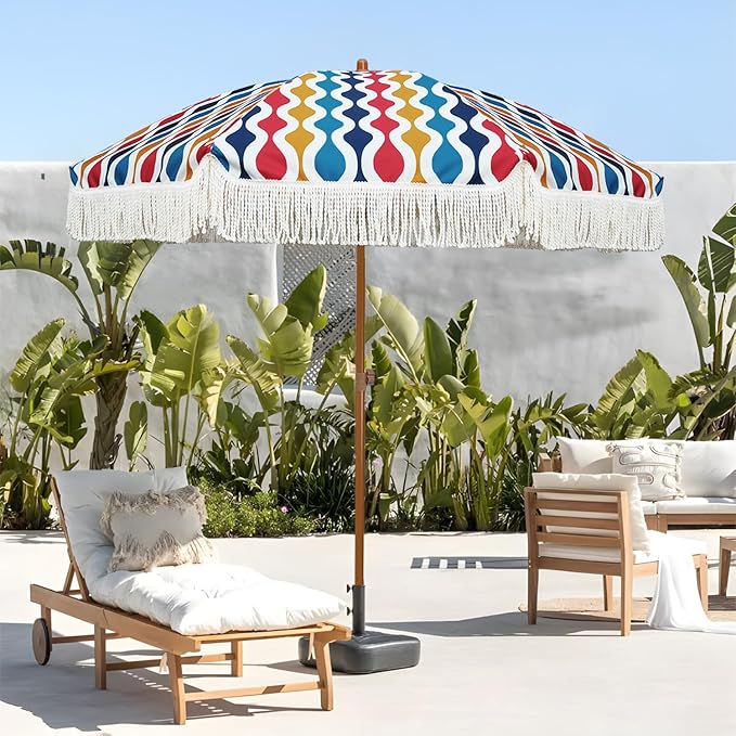 AMMSUN 7ft Patio Umbrella with Fringe Outdoor Tassel Umbrella UPF50+ Premium - Image 4