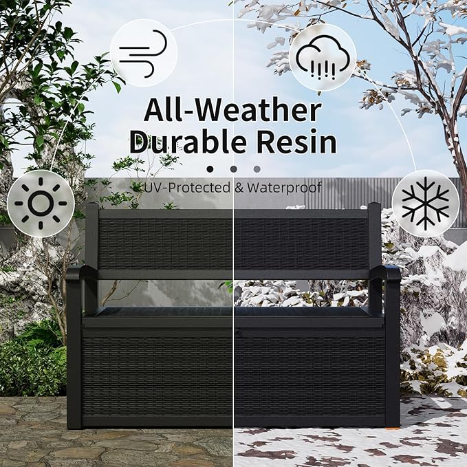 80 Gallon Outdoor Storage Bench Deck Box Waterproof Lockable, Outdoor Storage - Image 4
