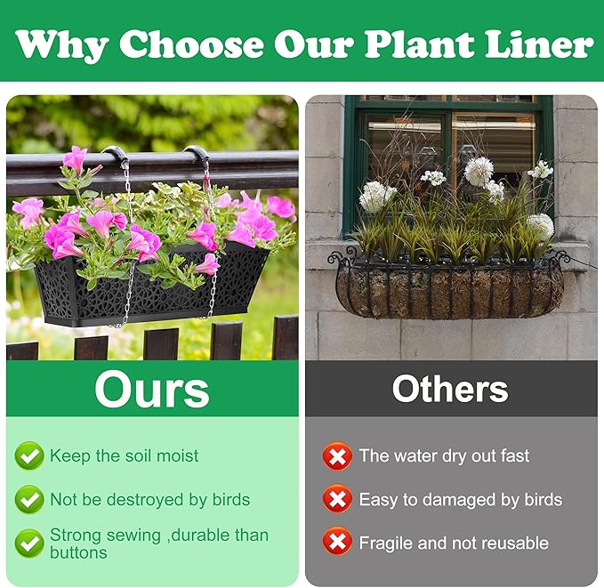 Adnee 2 Pcs 24 Inch Fabric Plant Window Box Liners-Rectangular Non-Woven - Image 4